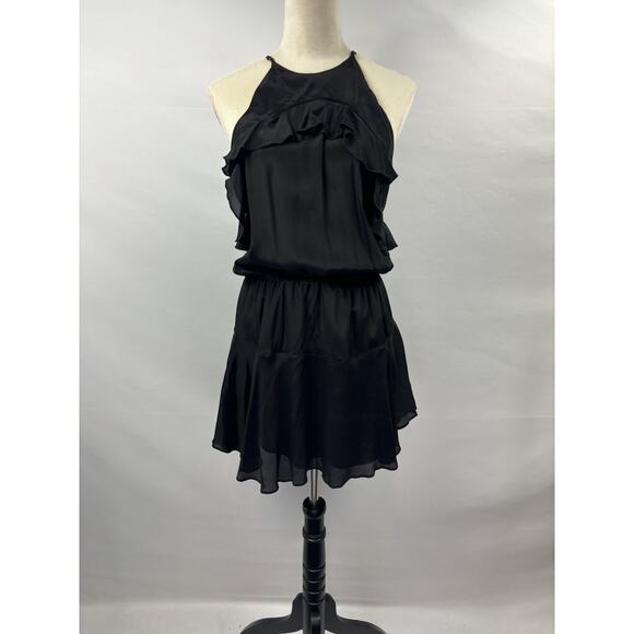 Karina Grimaldi Celine Mini Dress Black Medium Ruffled Adjustable Straps Mini - Picture 1 of 10